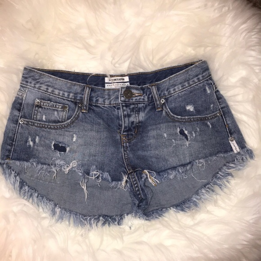 One Teaspoon Distressed Blue Denim Jean Shorts
